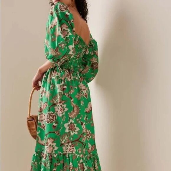 Cara Cara Jazzy Floral Dress Smocked Bodice Short Puff-Sleeve - Picture 3 of 5